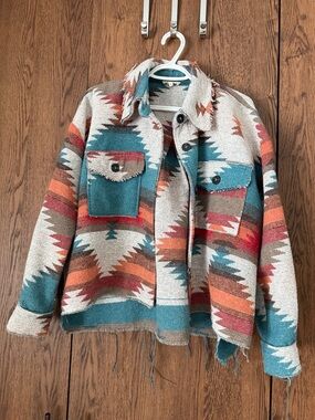 LA MIEL Teal, Orange, Red & Cream Aztec Jacket